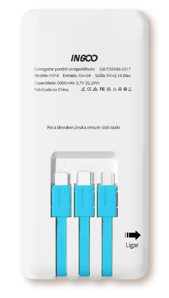 INGOO Power Bank verso com cabos